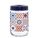 Pote De Vidro Redondo Para Mantimentos Mosaico Azul 660ml - Fratelli