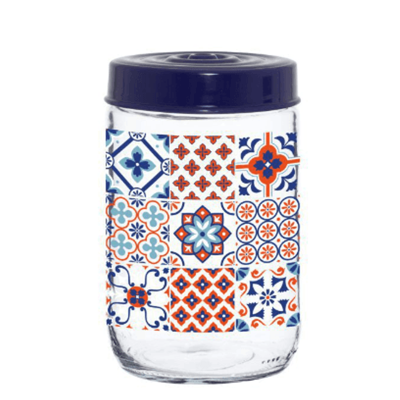 Pote De Vidro Redondo Para Mantimentos Mosaico Azul 660ml - Fratelli