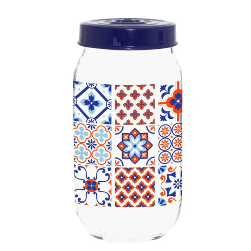 Pote De Vidro Redondo Para Mantimentos Mosaico Azul 1L - Fratelli