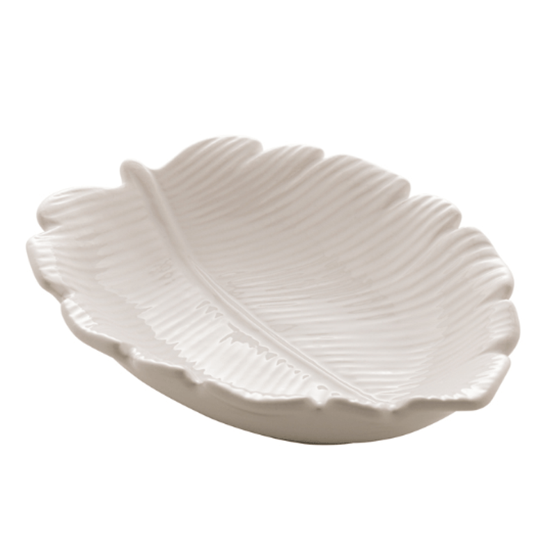 Centro De Mesa Folha De Ceramica Banana Leaf Branco 16x12x4cm - Lyor