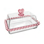 Manteigueira De Cristal Com Tampa Coracao Borda Rosa 17x10-5x10cm - Lyor