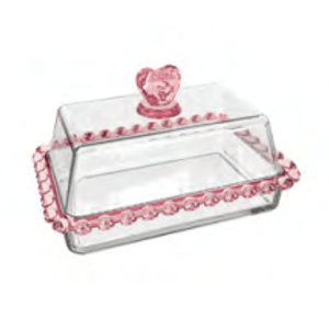 Manteigueira De Cristal Com Tampa Coração Borda Rosa 17x10,5x10cm - Lyor