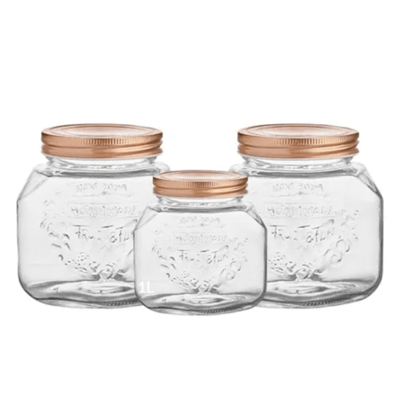 Pote De Vidro Hermetico 3 Pecas Square  - Hauskraft