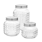 Pote De Vidro Hermetico 3 Pecas Quadriculado - Hauskraft