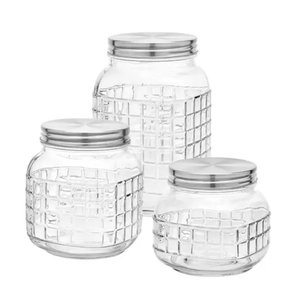 Pote De Vidro Hermético 3 Peças Quadriculado - Hauskraft