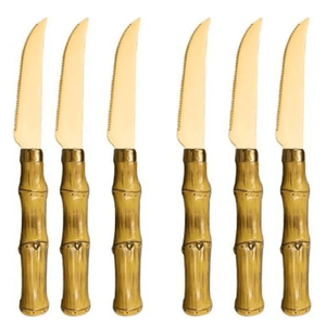 Conjunto De Facas Aço Inox Cabo Plástico Bambu Dourado 6 Peças - Lyor