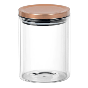 Pote De Vidro Redondo Para Mantimentos Tampa De Cobre 800ml - Full Fit