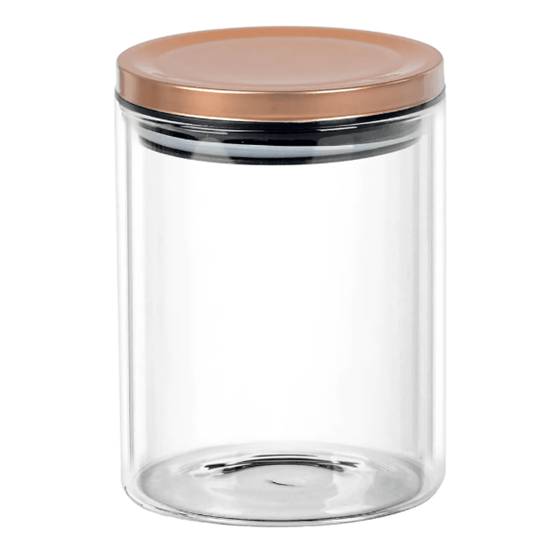 Pote De Vidro Redondo Para Mantimentos Tampa De Cobre 800ml - Full Fit