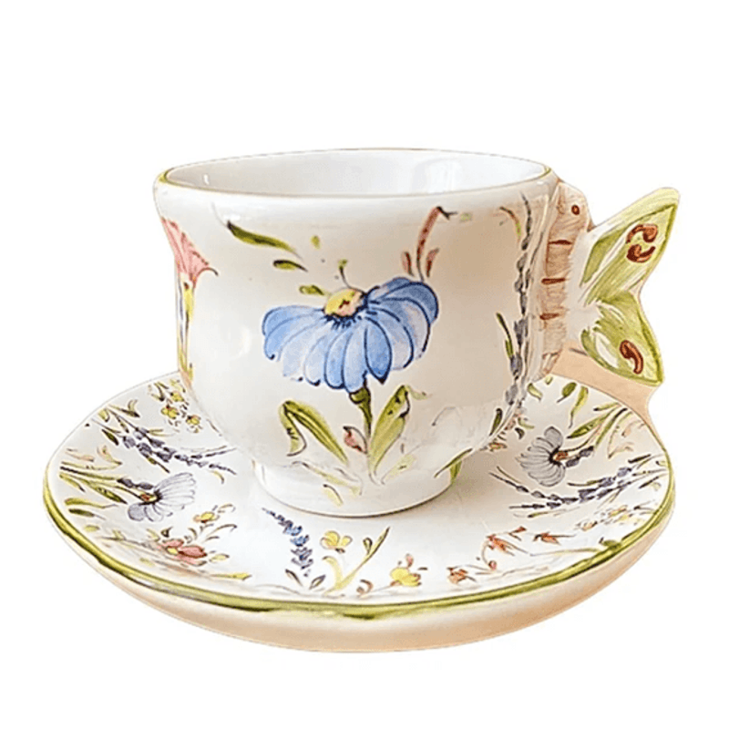 Xicara De Ceramica Com Pires Para Cafe Flores Do Campo - Luiz Salvador