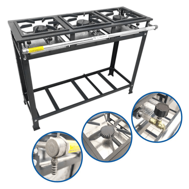Fogao Industrial 3 Bocas Alta Pressao 30x30 A Gas MR Fogoes