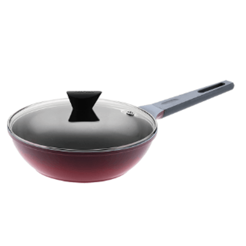 Frigideira De Aluminio Revestimento Ceramico Com Tampa 30cm Vermelha - NEOFLAM