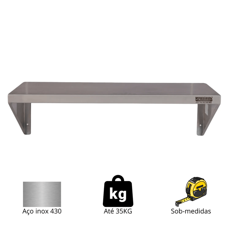 Prateleira Suspensa Lisa em Aco Inox 430 1-50m x 50cm - Krasinox