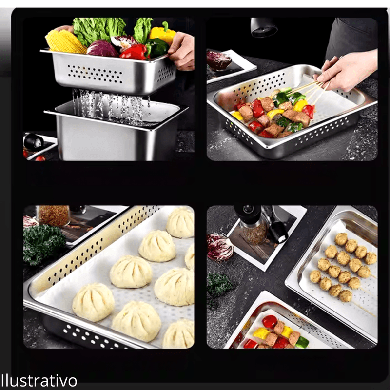 Cuba para Restaurante em Inox 1-1 100mm Perfurada Sem Alca Narcel