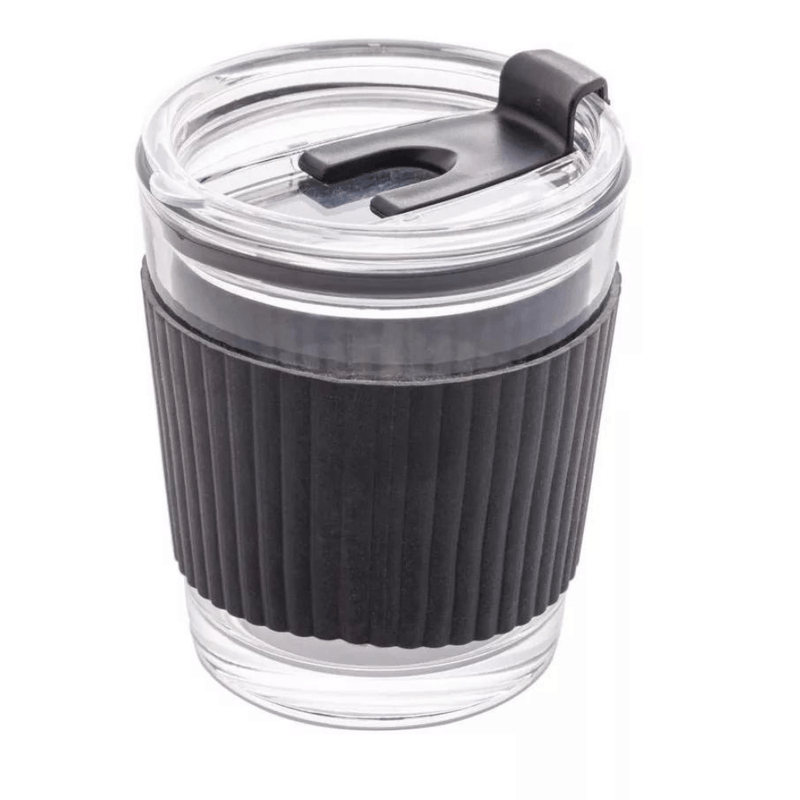 Copo De Vidro Com Cinta Em Silicone Preto 350ml - Wolff