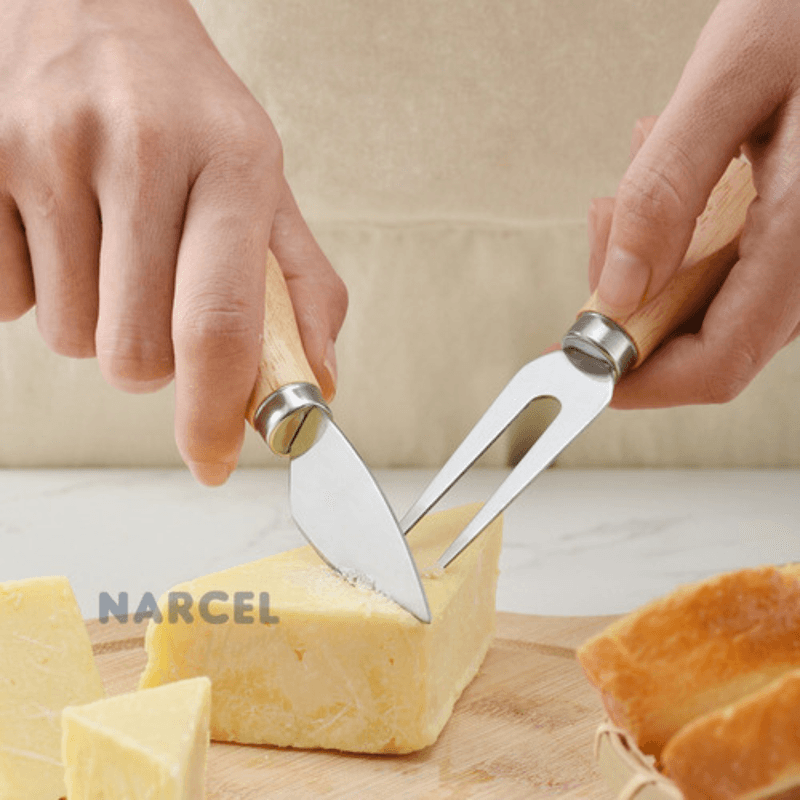 Jogo de Facas para Queijo Inox e Madeira 3 Pecas Yazi