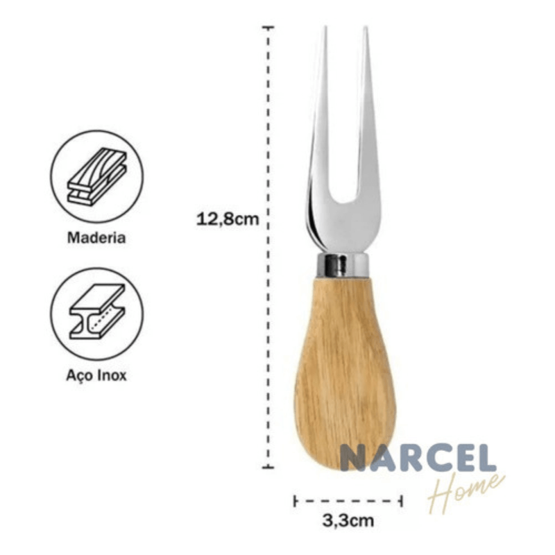 Jogo de Facas para Queijo Inox e Madeira 3 Pecas Yazi