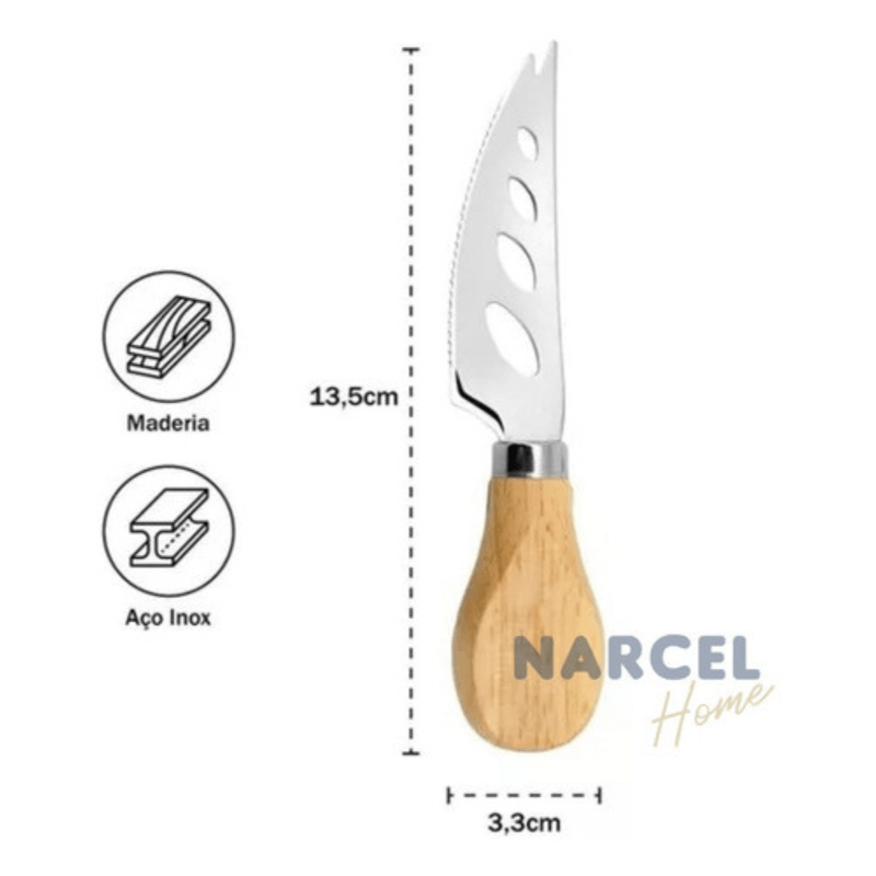 Jogo de Facas para Queijo Inox e Madeira 3 Pecas Yazi