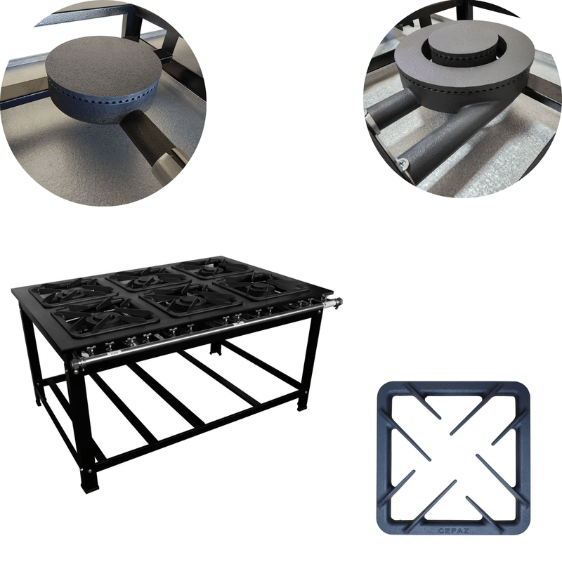 Fogao Industrial Baixa Pressao 6 Bocas 3QS 3QD Gold 40x40 Cefaz