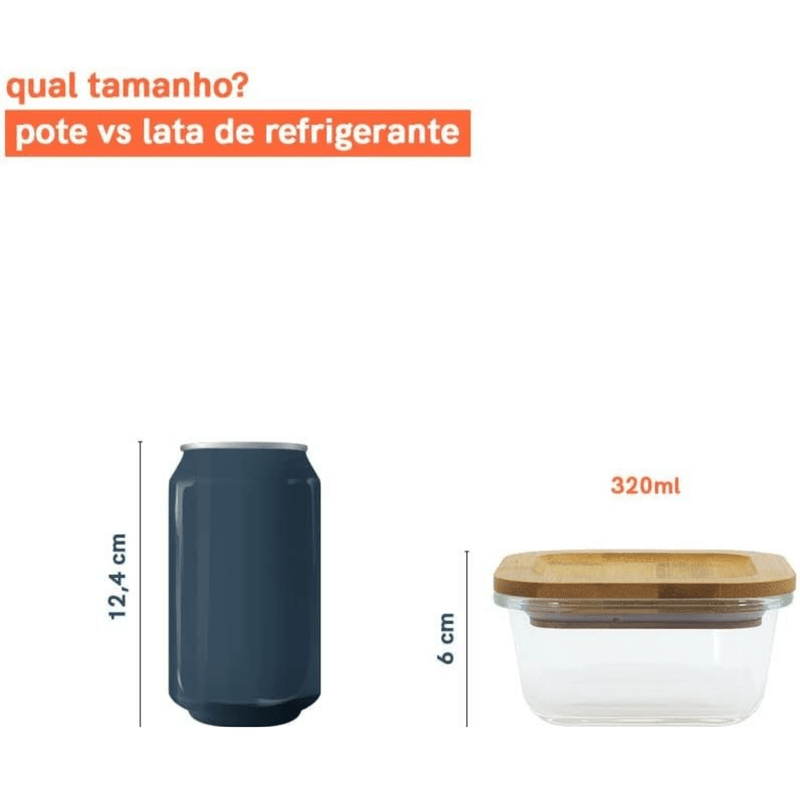 Pote Hermetico Oikos 320ml Vidro com Tampa de Bambu