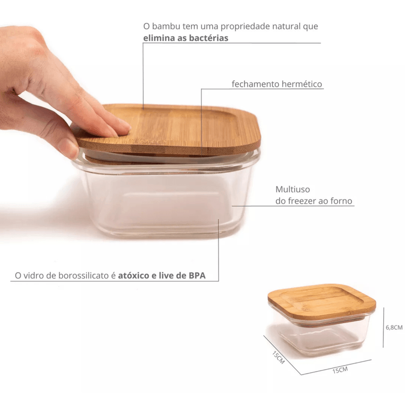 Pote Hermetico Oikos 800ml Vidro com Tampa de Bambu
