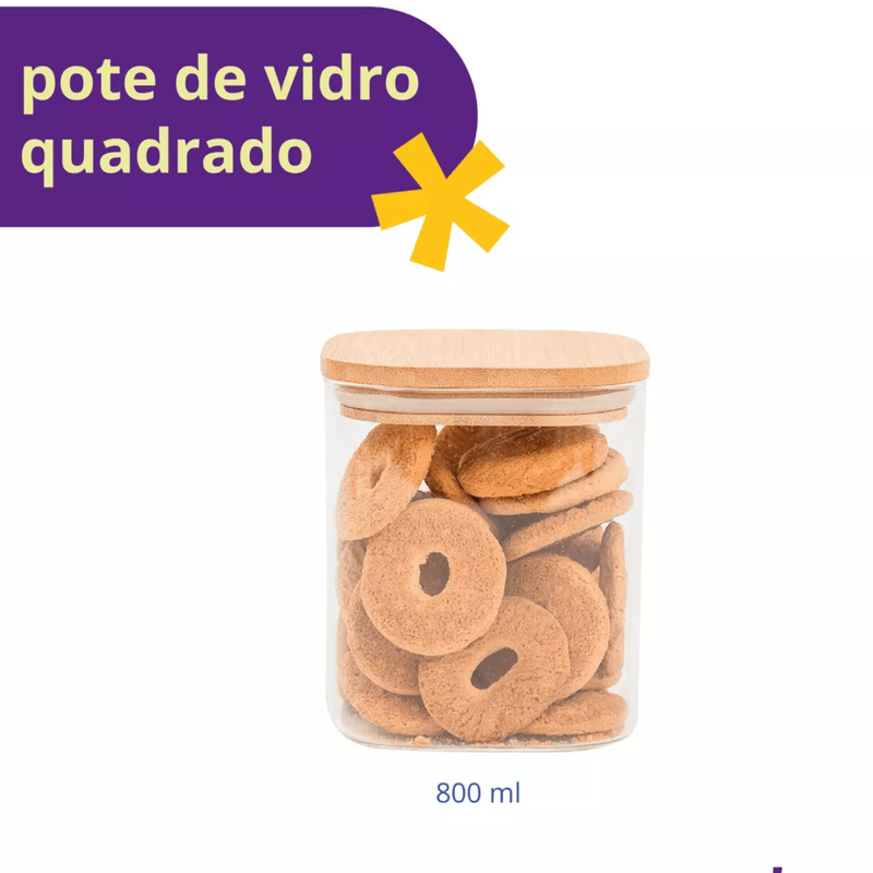 Pote Hermetico Oikos 800ml Vidro com Tampa de Bambu 1236