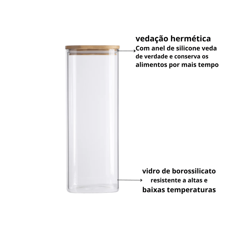 Pote Hermetico de Vidro com Tampa de Bambu 1-9 Litros  Oikos
