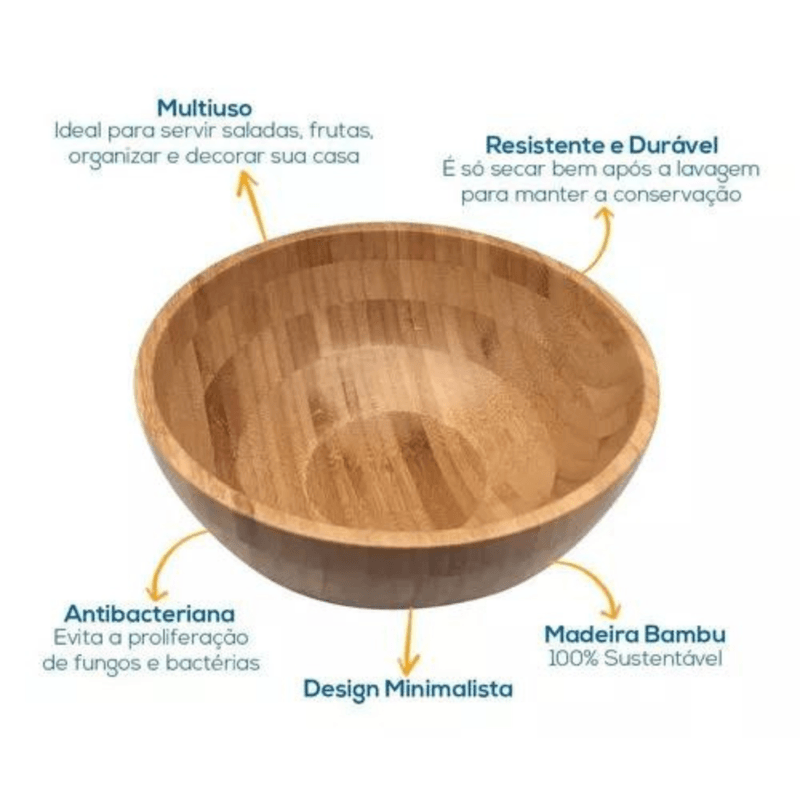 Bowl De Bambu Saladeira Grande Redondo 28cm Servir Saladas - Oikos