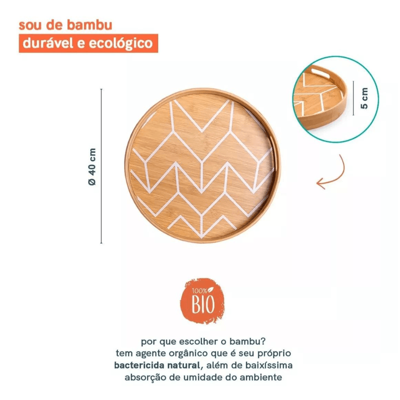 Bandeja Em Bambu Redonda 40cm - Oikos