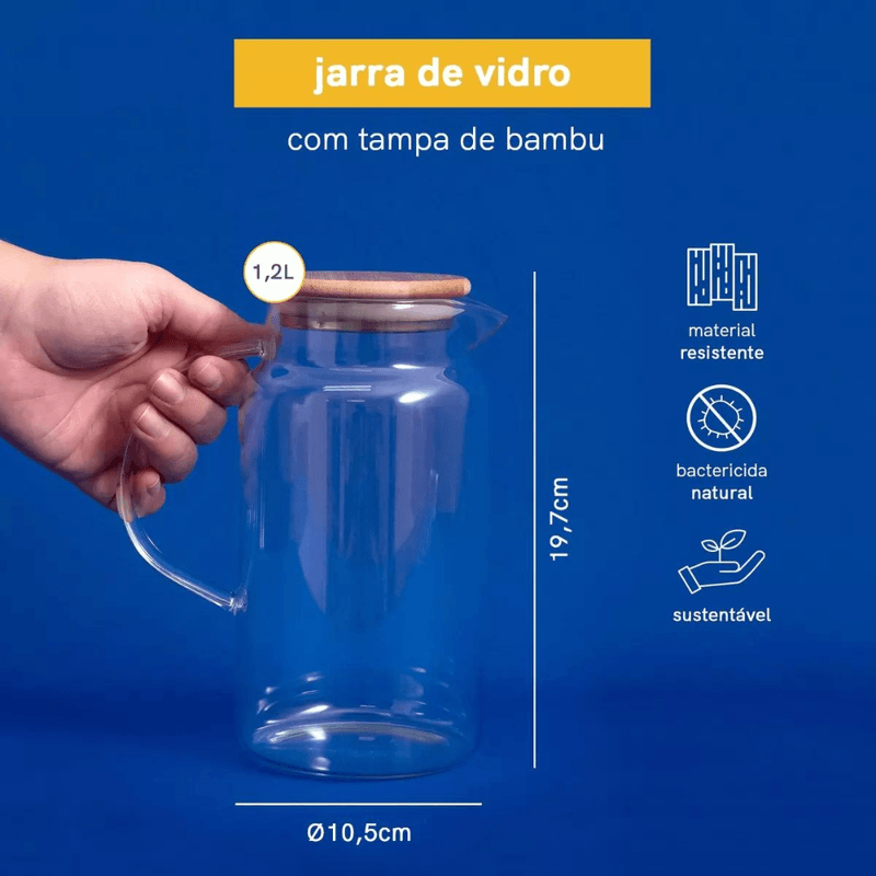 Jarra De Vidro Com Tampa De Bambu 1-2l - Oikos