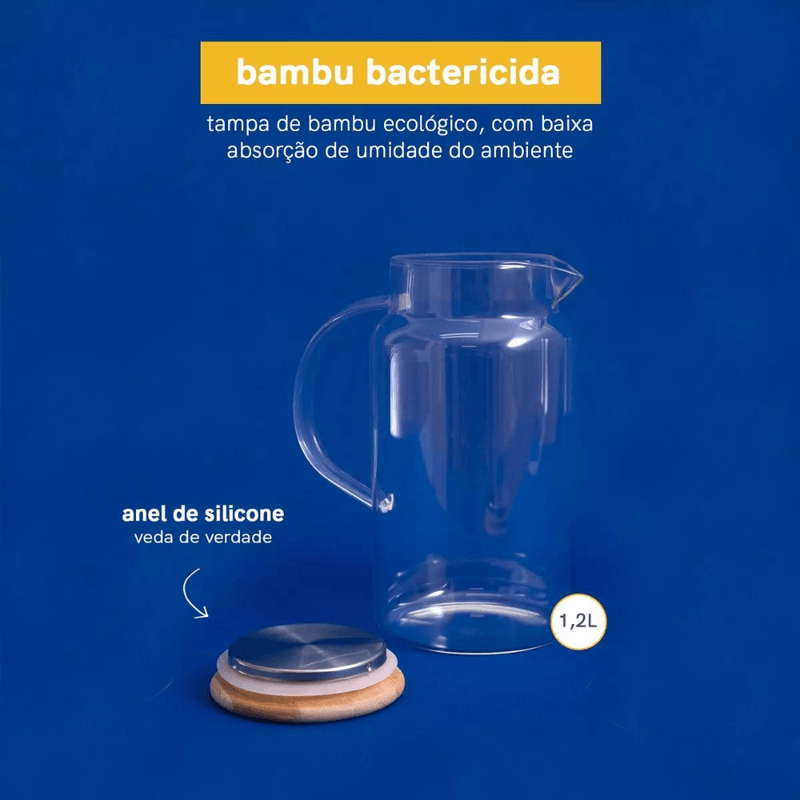 Jarra De Vidro Com Tampa De Bambu 1-2l - Oikos