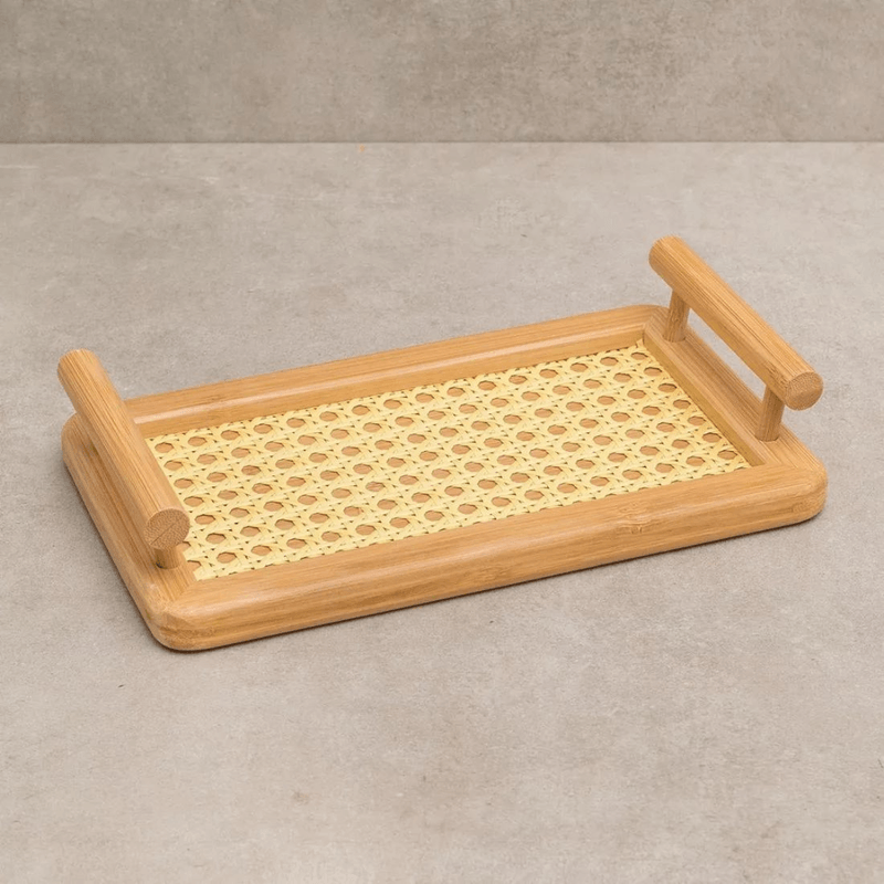 Bandeja Retangular De Bambu Palhinha Com Alcas - Oikos