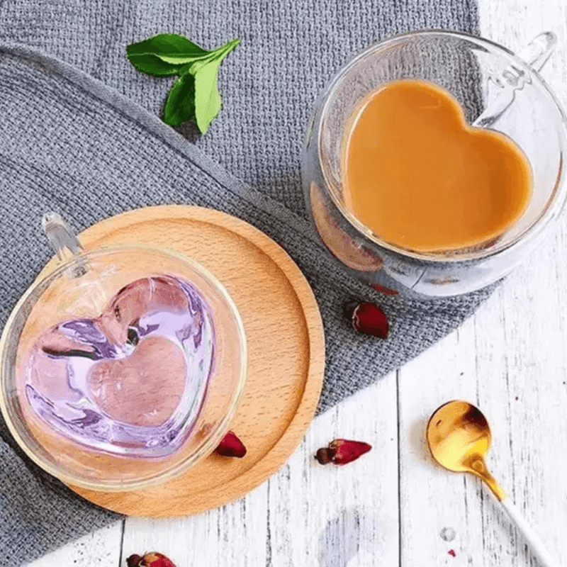 Caneca Vidro Dupla Parede Formato Coracao 2 Pecas 230ml Hauskraft