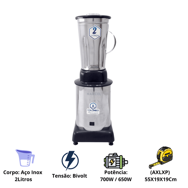 Liquidificador Industrial 2 Litros Baixa Rotacao Aco Inox Colombo