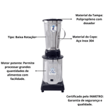 Liquidificador Industrial 2 Litros Baixa Rotacao Aco Inox Colombo