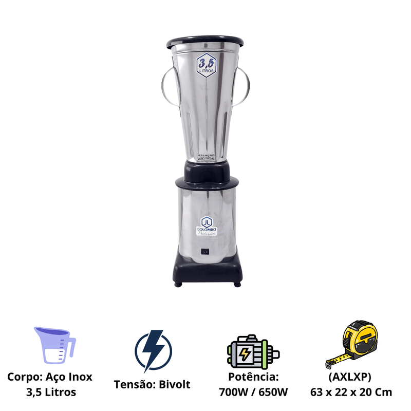 Liquidificador Industrial 3-5 Litros Baixa Rotacao Aco Inox Colombo