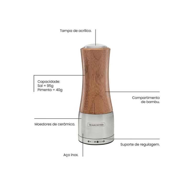 Moedor Sal-Pimenta Tramontina Realce Bambu Inox Ceramica