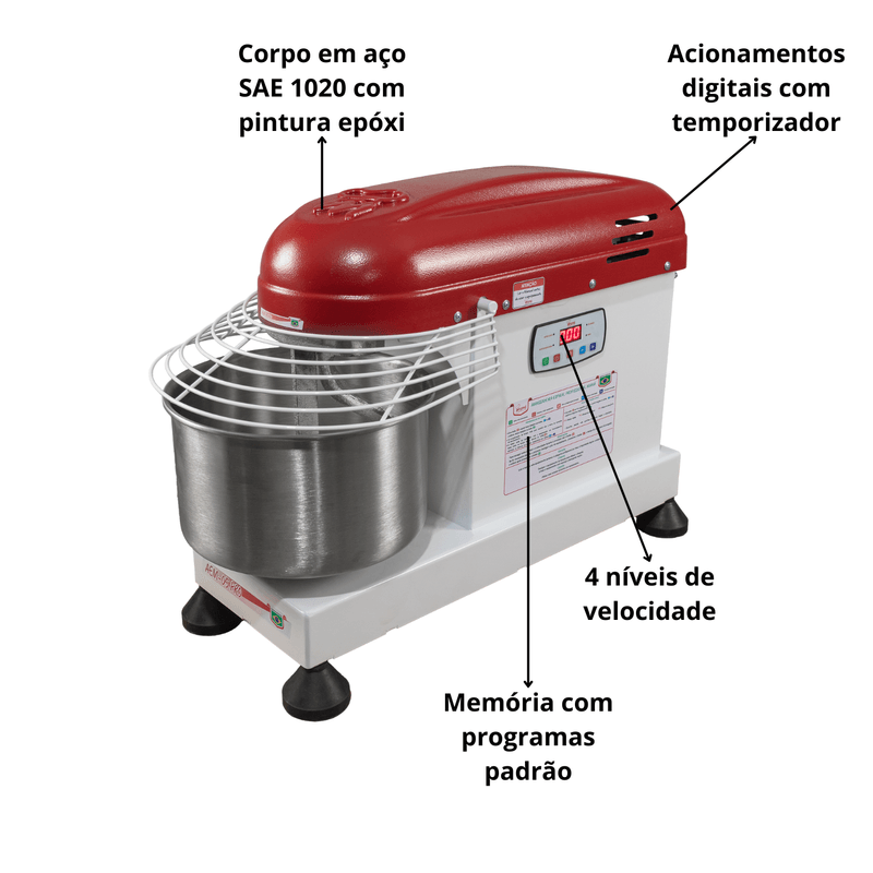 Masseira Espiral 5Kg Mana AEM05 Pro Bivolt 1200W Industrial