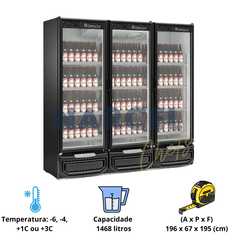 Expositor Bebidas 3 Portas GCBC-1450 PR 220V - Gelopar
