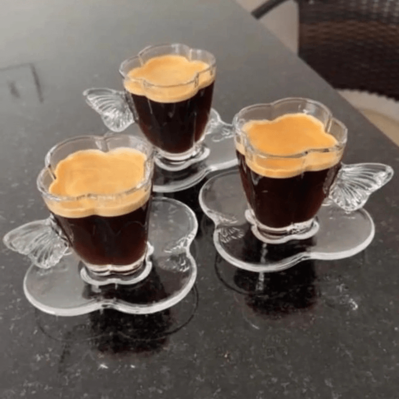 Conjunto 4 Xicaras Cafe Vidro com Pires Butterfly 80ml Wolff