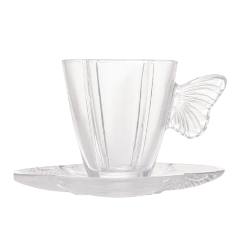 Conjunto 4 Xicaras Cha Vidro com Pires Butterfly 180ml Wolff