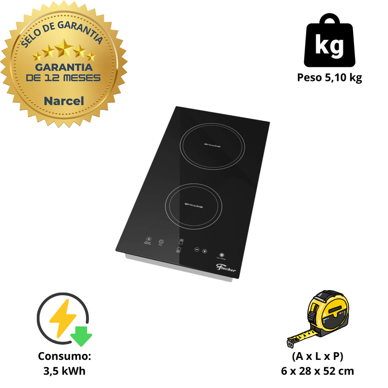 Cooktop de Inducao 2 Bocas com Touch Screen Vitroceramica Fischer 220V