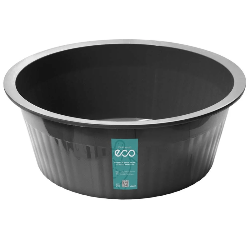 Bacia Reciclada Canelada Preto 13-5L - PLASVALE