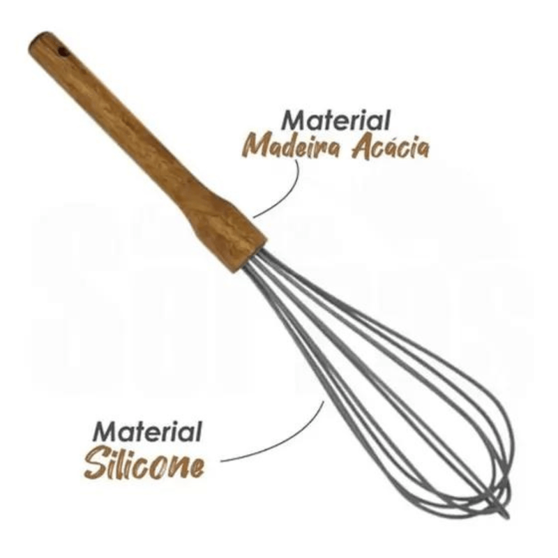 Batedor de Ovo de Silicone com Cabo de Madeira Acacia - YANGZI